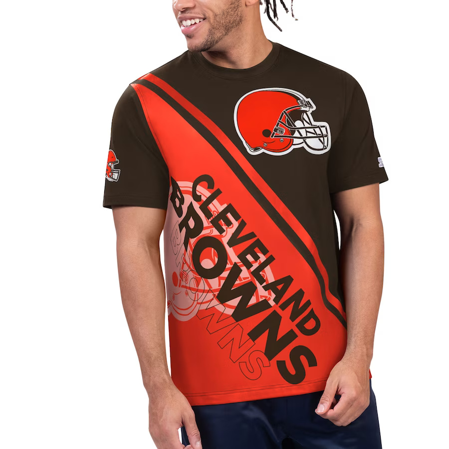 Men's Cleveland Browns Brown/Orange Starter Finish Line T-Shirt - Click Image to Close